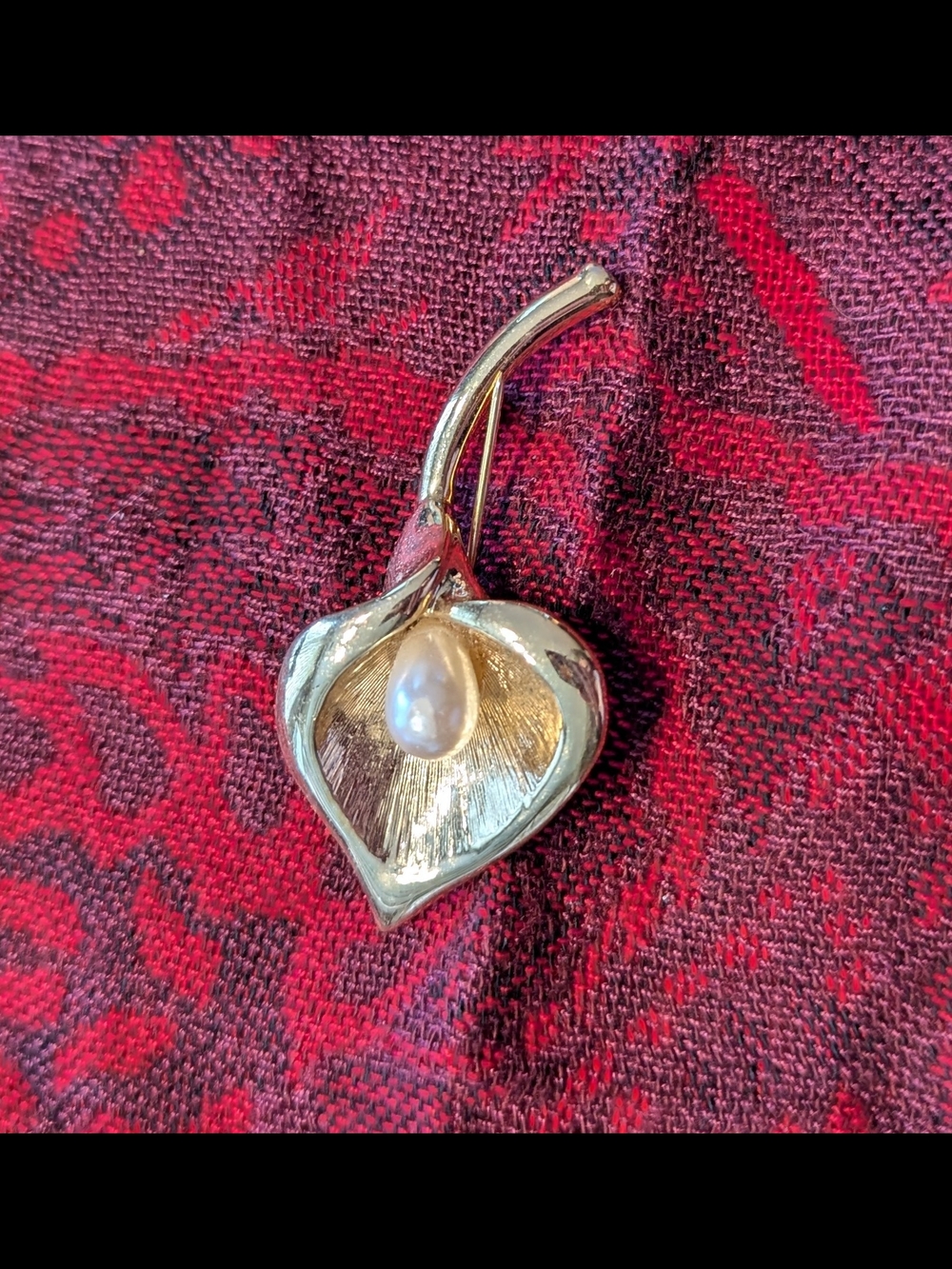 Gold-Tone Calla Lily Brooch with Pearl Accent - Women Jewelry